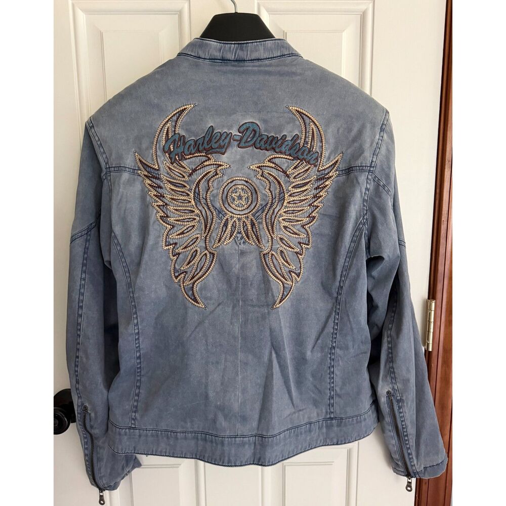 Vtg 2005 Harley Davidson Women's Blue Embroidered Jacket 97442-06VW size L
